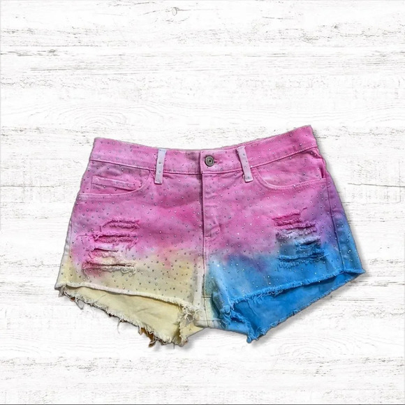DBLEUDAZZLED Rhinestone Tie Dye Shorts Size Large